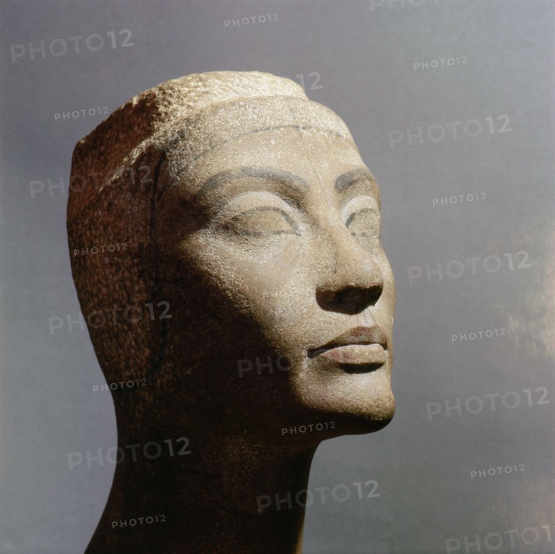 The unfinished head of Queen Nefertiti, wife of Akhenaton