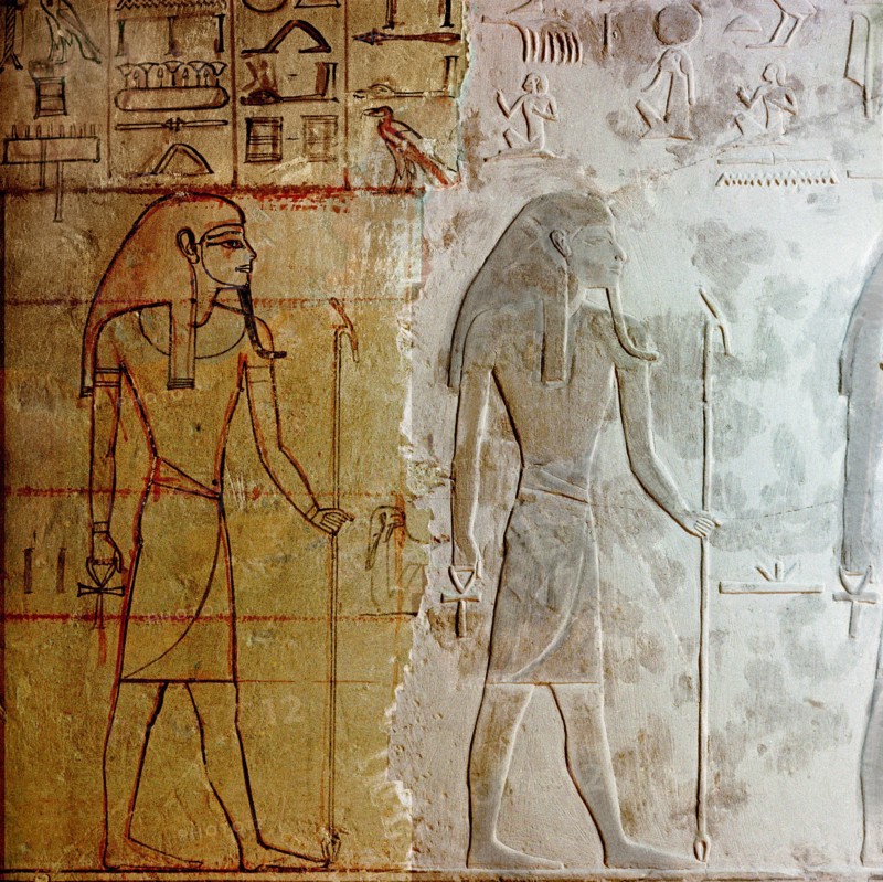 This master sketch in the Tomb of Horemheb shows the first design for the relief and the corrections