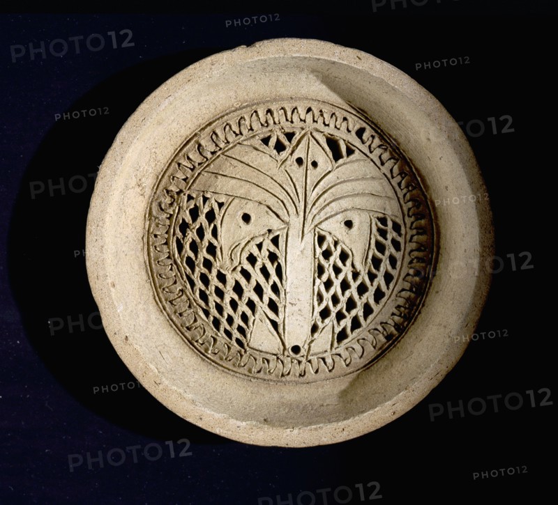 Pottery water filter with palm tree design
