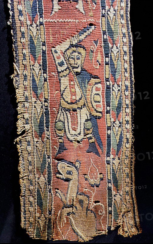 Detail of a Coptic textile, showing a knight, possibly St
