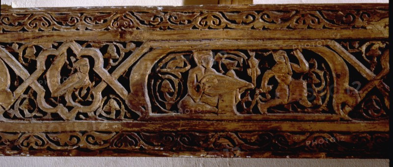 Wood plank with daily life scenes in the Fatimid court