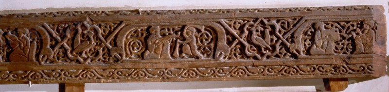 Wood plank with daily life scenes in the Fatimid court