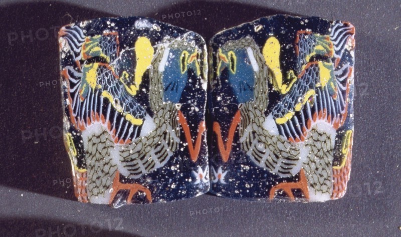Two identical glass fragments decorated with a lapwing