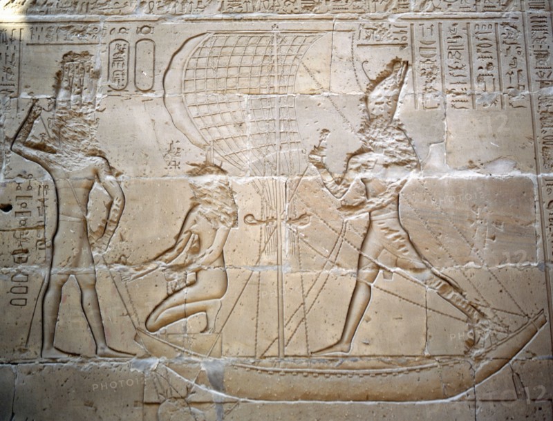 A relief at Edfu depicting the pharaoh in his sacred barque