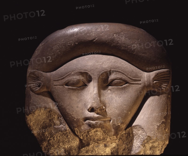 Limestone head of the goddess Hathor