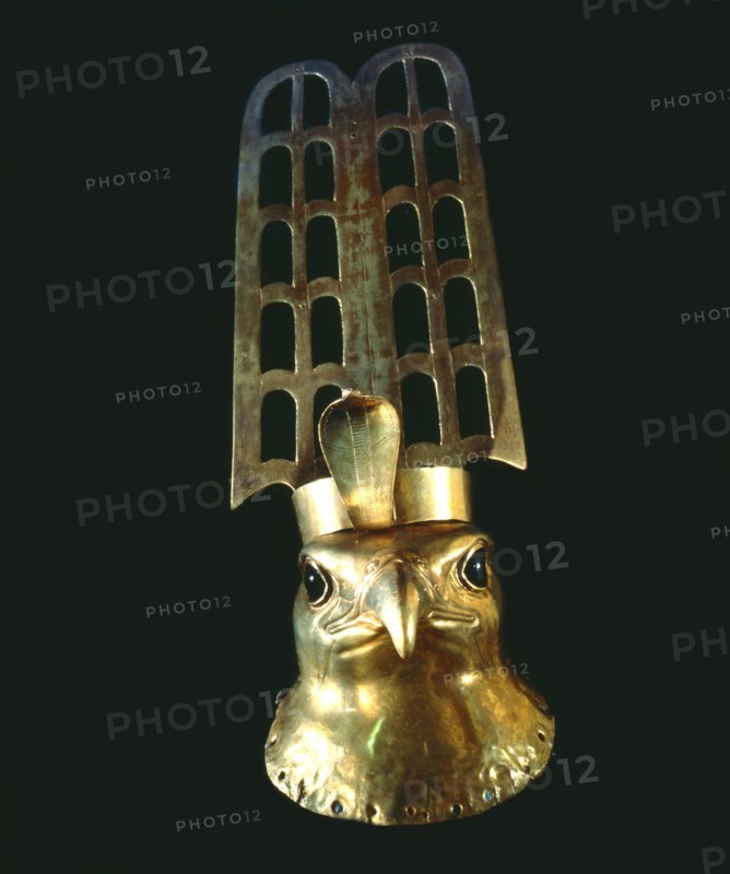 Beaten gold falcon head from the cult statue of the temple of Horus at Hierakonpolis