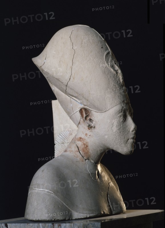 A bust of Amenhotep IV ( Akhenaton ) wearing the blue crown or khepresh Country of Origin: Egypt