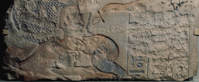 Relief showing Nefertiti kissing her daughter, perhaps Merytaten, under the rays of the Aten