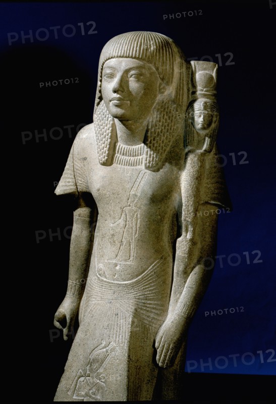 Statuette identified as either a priest of Hathor or of Mut, wife of the God Amun, found in the court of the temple of Amun at Karnak