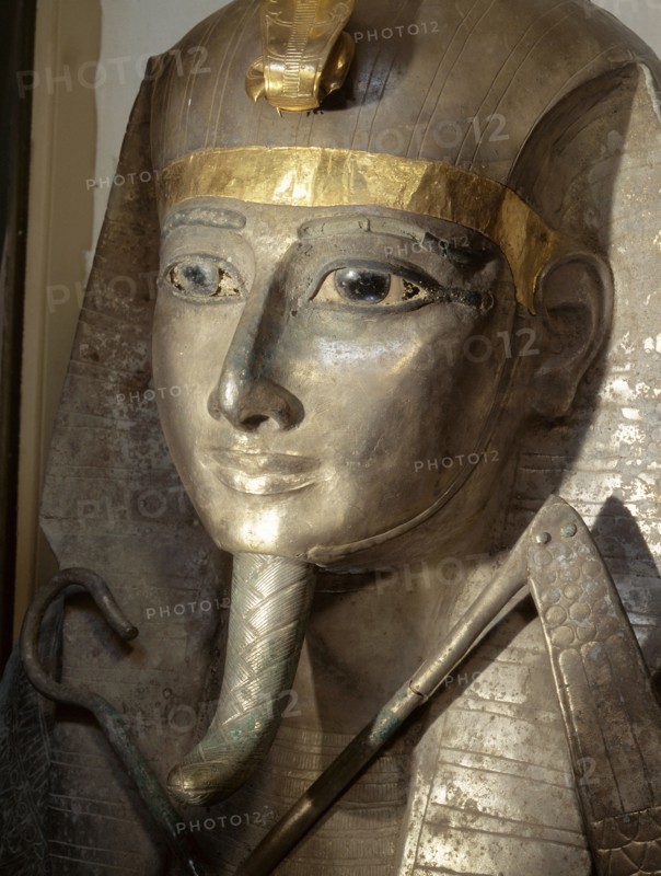 Head of silver coffin of Psusennes I from the royal necropolis at Tanis