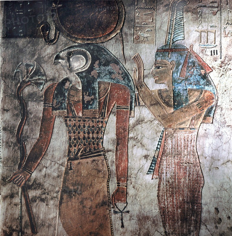 Painted relief showing Horus and Maat