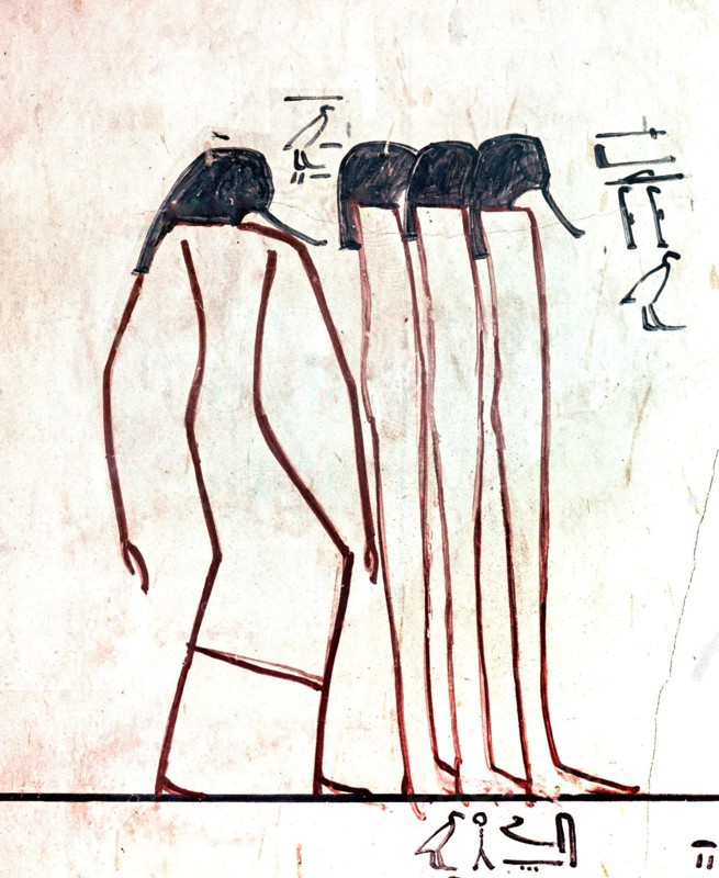 A wall in the tomb of Tuthmosis III painted with a scene from the Am Duat, The Book of That Which is the Netherworld which contained spells needed to protect the soul of the deceased on the voyage through the Netherworld