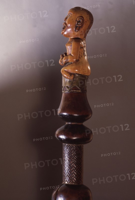 Ivory staff or sceptre finial, a prestige carving for royal or chiefly use, depicting a matrilineal ancestor