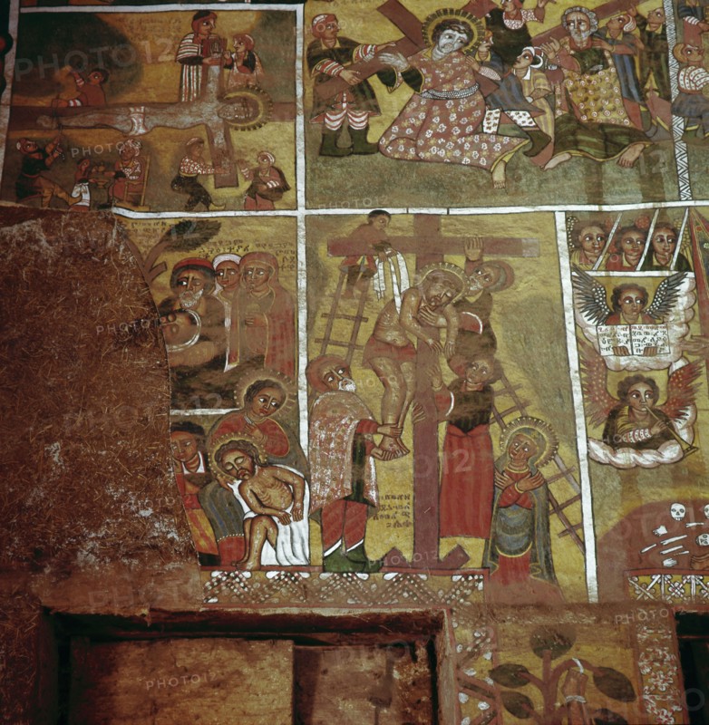 Painted walls at the church of Debra Berhan, Gondar