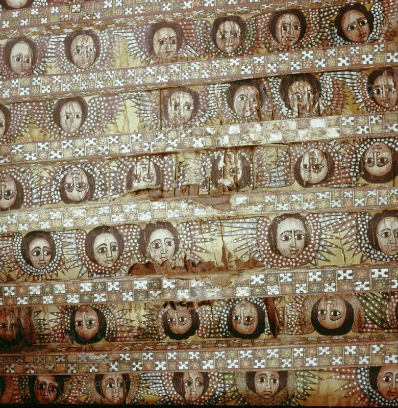 Painted ceiling at the church of Debra Berhan, Gondar