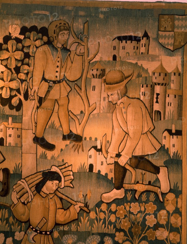 A detail of a tapestry depicting work in the vineyards