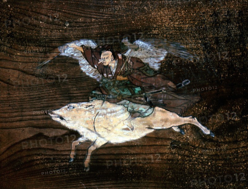 Votive painting of a tengu, a winged, long nosed goblin