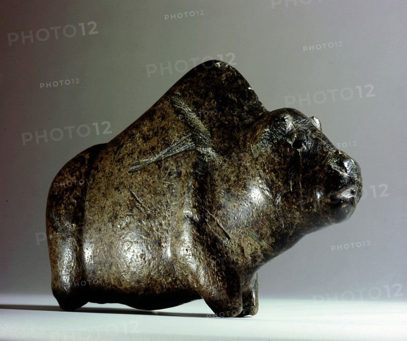 Green quartzite effigy of a buffalo