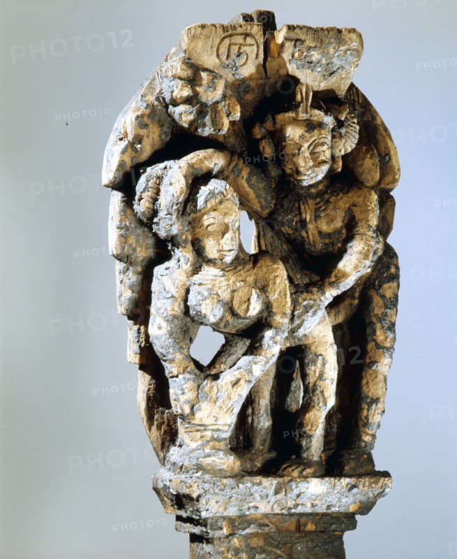 An erotic carving from a temple car