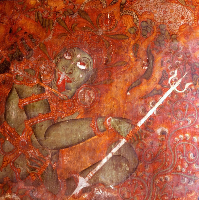 A scene from a wall painting in the Rajahs palace, Cochin, which illustrates scenes from the Ramayana
