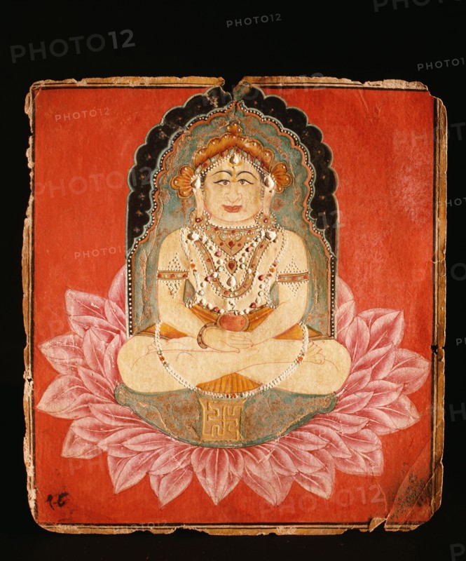 Votive painting depicting a Jina seated on an elaborate throne