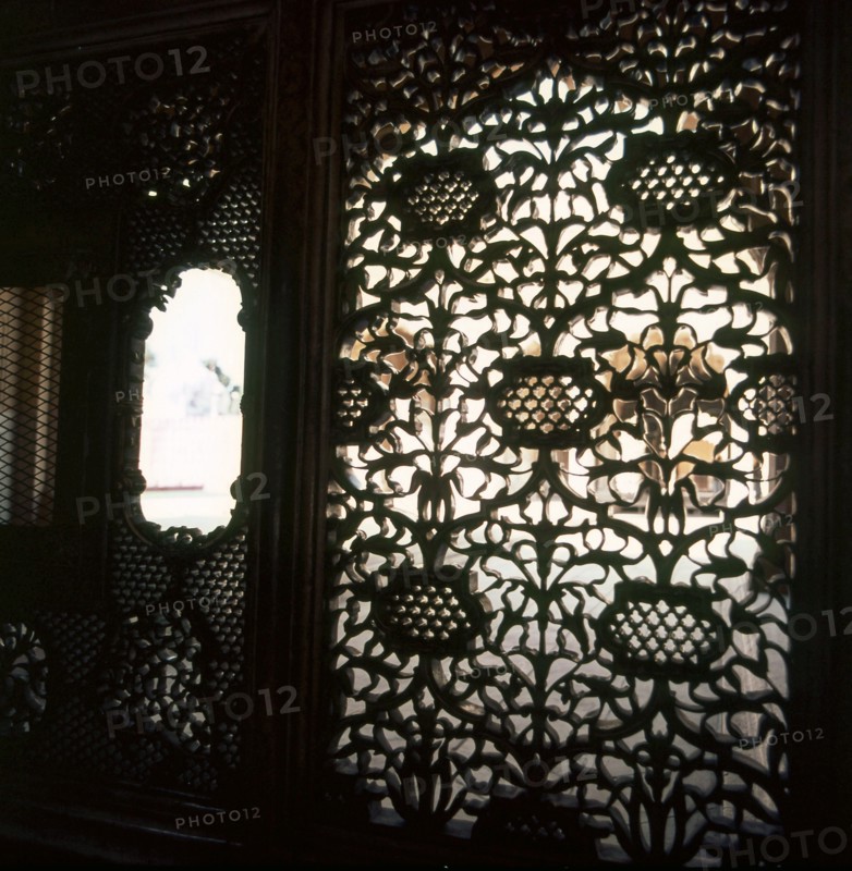 An intricately carved screen in the Red Fort, Delhi