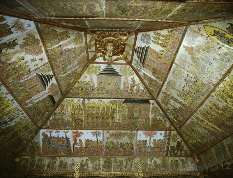 Restored paintings on interior of a pavilion at Klungkung