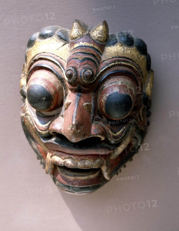 A mask representing a demon, used in wayang wong performances of the Hindu epics, especially the Ramayana