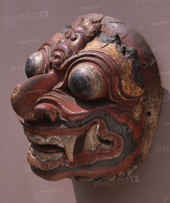 A mask representing a demon, used in wayang wong performances of the Hindu epics, especially the Ramayana