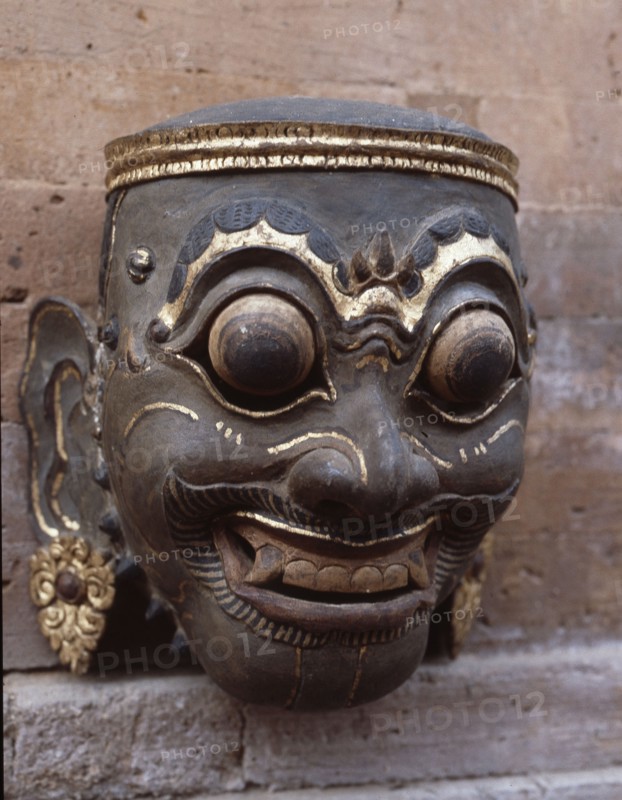 A Royal mask of the strong and coarse type, used in court wayang wong performances of the Hindu epics, especially the Ramayana
