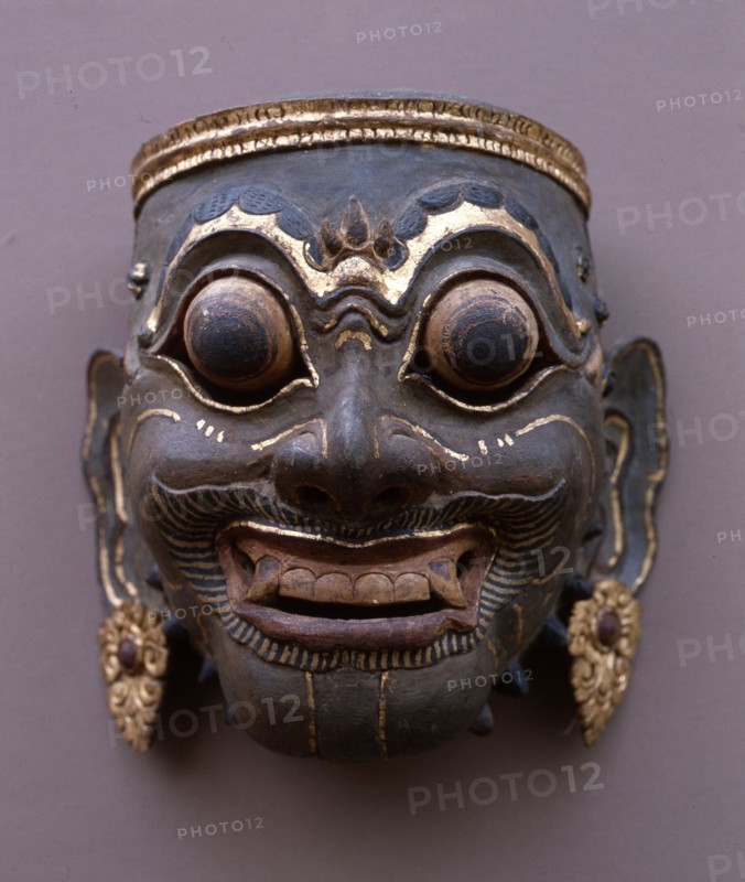 A Royal mask of the strong and coarse type, used in court wayang wong performances of the Hindu epics, especially the Ramayana