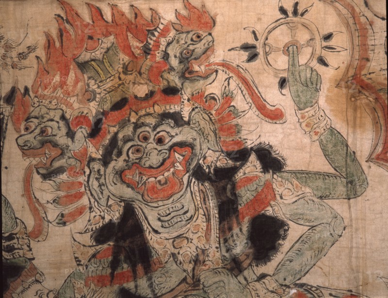 A wayang scroll unwound by the dalang (puppeteer) as he narrates the story, usually a version of Hindu myths or epics