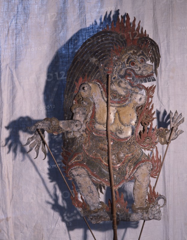 Wayang shadow puppet of Rangda, Queen of witches, used in popular all night performances, usually based on ancient Hindu epics such as the Ramayana