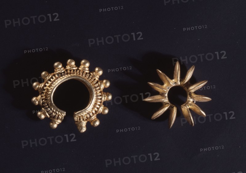 Lost wax cast brass earrings, probably presented to a bride by the grooms family as part of ceremonial gift exchange at weddings
