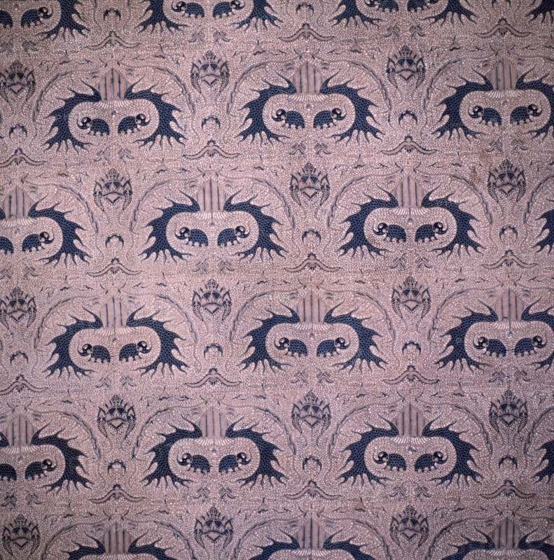 Detail of a batik kain panjang, (a cloth worn about the hips), with a design incorporating the royal emblem of Surakarta