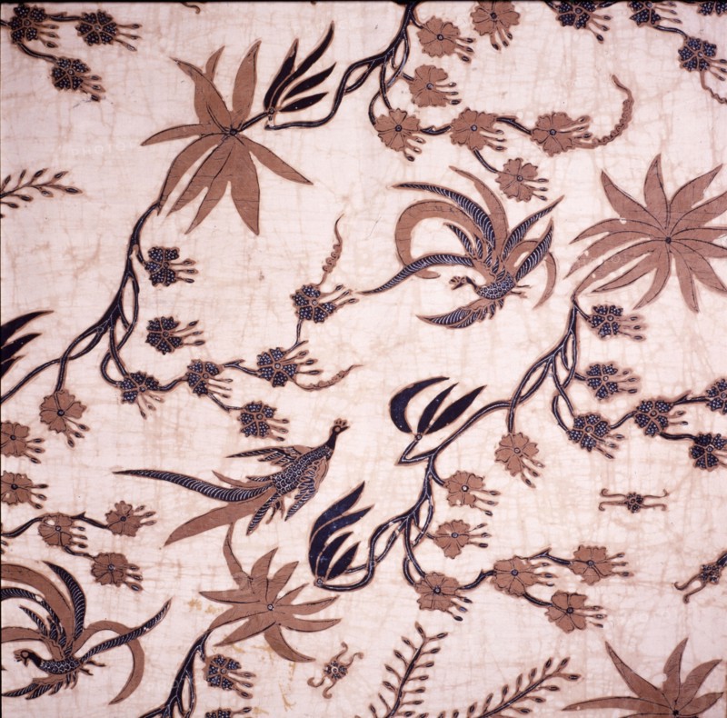 Detail of a batik kain with a design of birds and flowers