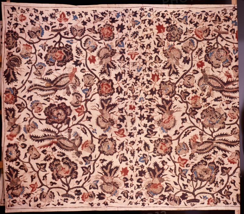 A batik sarong with alas alasan design incorporating flowers and birds