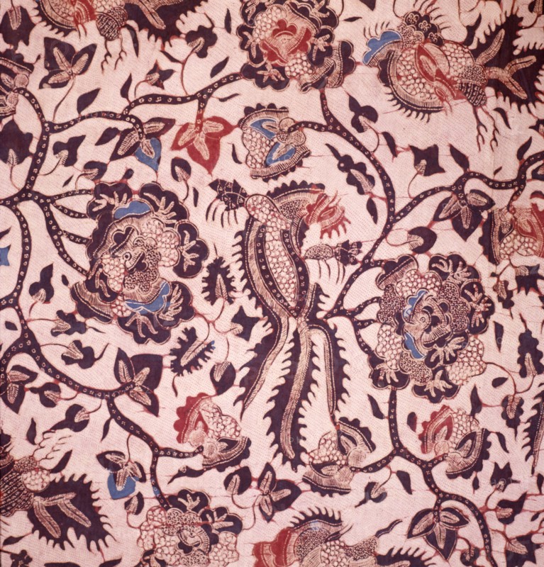 A batik sarong with alas alasan design incorporating flowers and birds