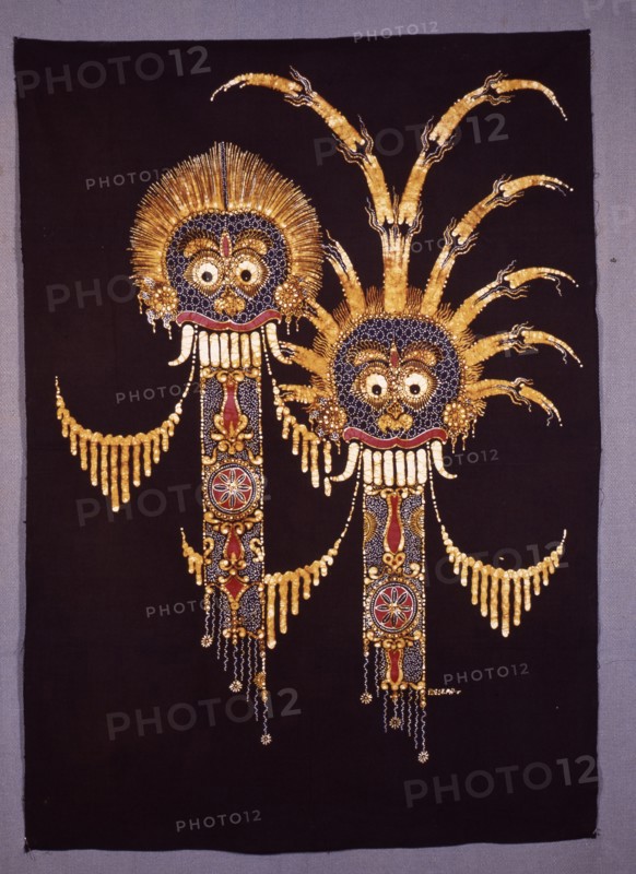 Modern batik wall hanging depicting the witch Rangda