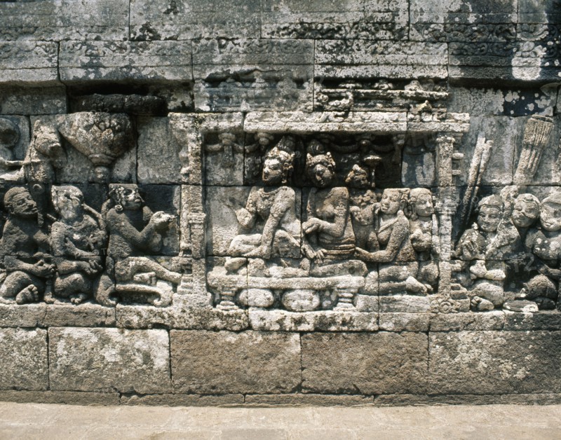 The reliefs on the terraces of Borobudur depict scenes from the life of the Buddha