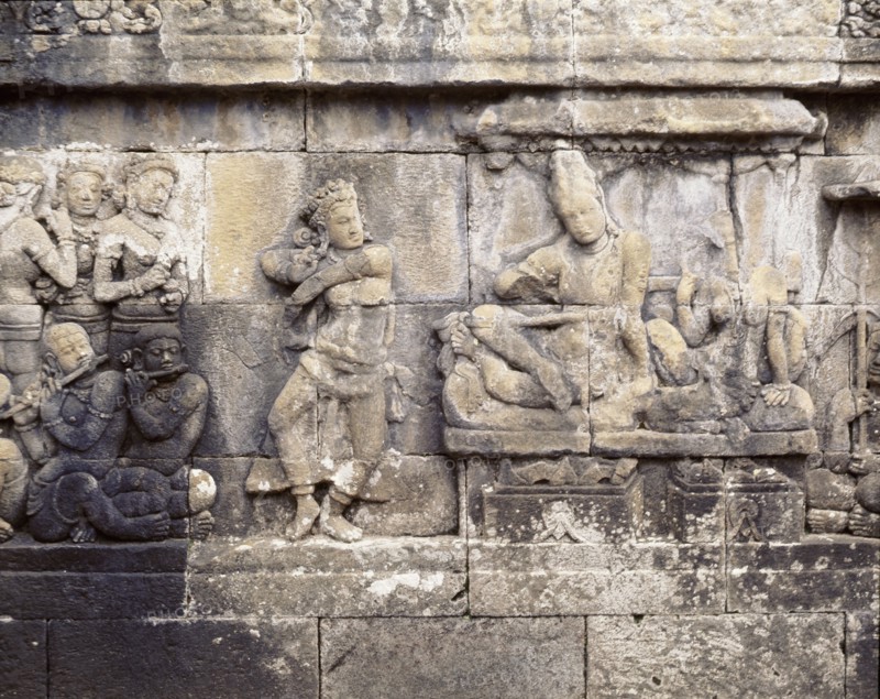 The reliefs on the terraces of Borobudur depict scenes from the life of the Buddha