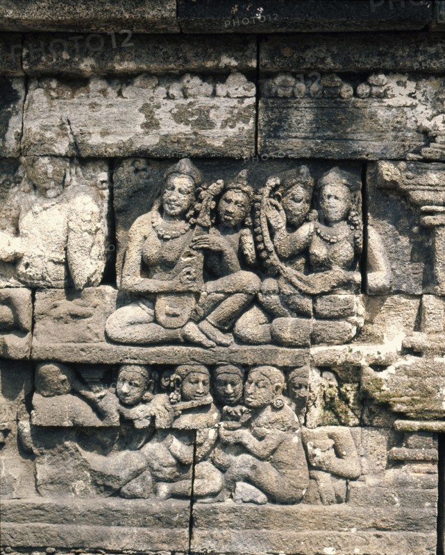 The reliefs on the terraces of Borobudur depict scenes from the life of the Buddha