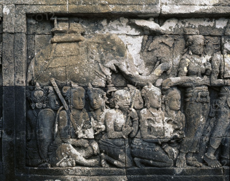 The reliefs on the terraces of Borobudur depict scenes from the life of the Buddha
