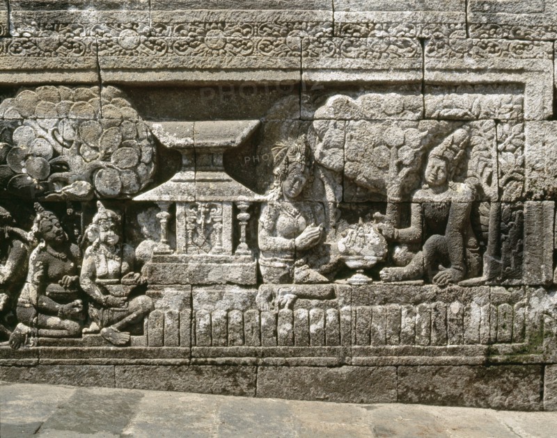 The reliefs on the terraces of Borobudur depict scenes from the life of the Buddha