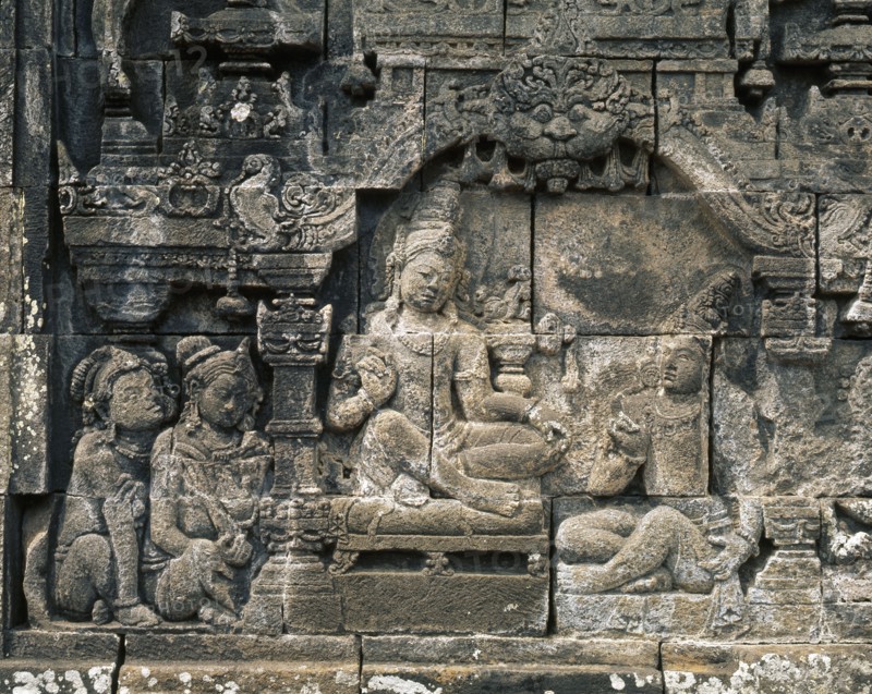 The reliefs on the terraces of Borobudur depict scenes from the life of the Buddha