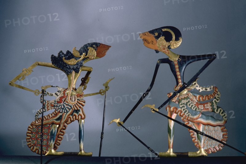 Wooden wayang shadow puppet used in popular all night performances, usually based on ancient Hindu epics such as the Ramayana