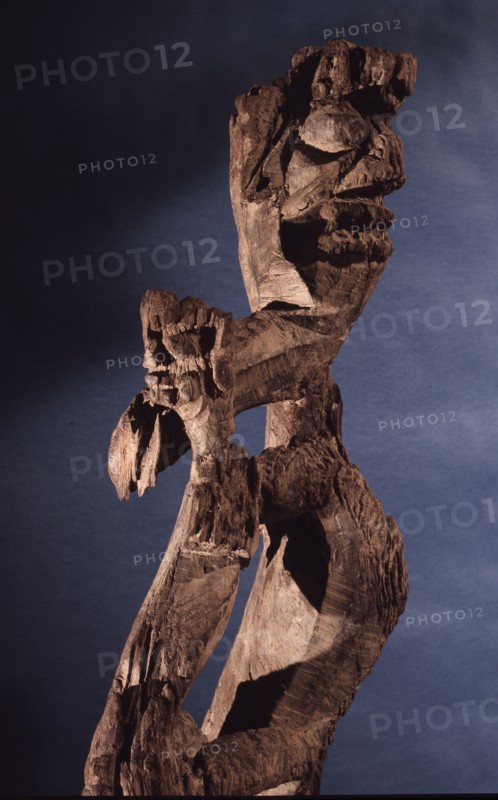 This figurative carving may be a bogy, serving as a site for a village guardian spirit, deterring strangers and enemies