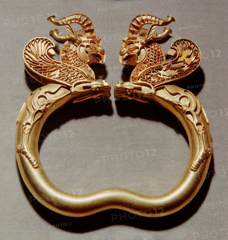 Gold armlet with terminals in the form of griffins from the Oxus treasure