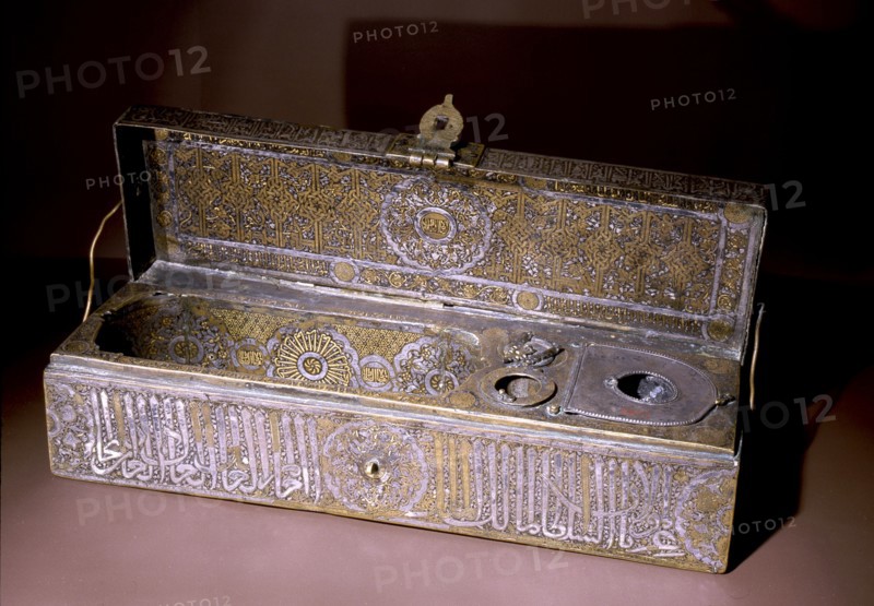 Pen case owned by Sultan al Mansour Muhammad, elegantly decorated and having an inscription in naskhi script