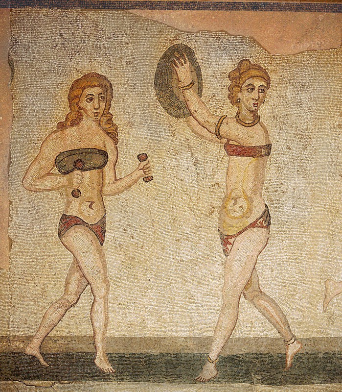 Detail of the Ten Girls Mosaic depicting women athletes